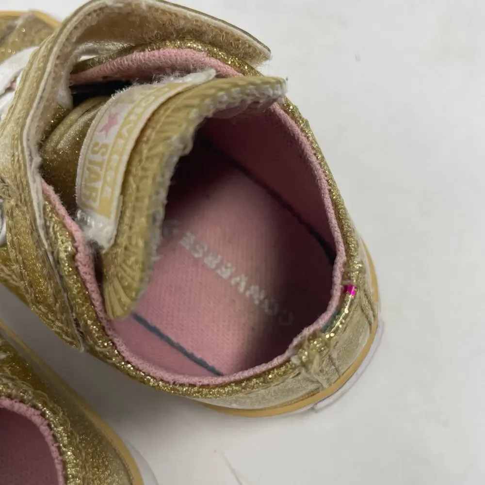 Converse Gold Sparkle Girl's Laces / Velcro Sneaker Tennis shoe 5